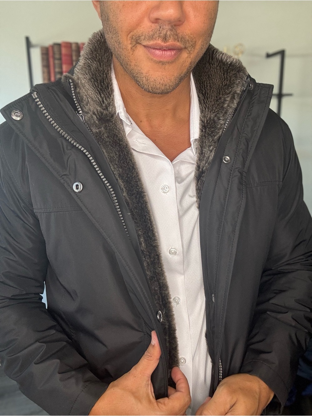 Men's Black Faux Fur-Lined Winter Coat - Classic Parka